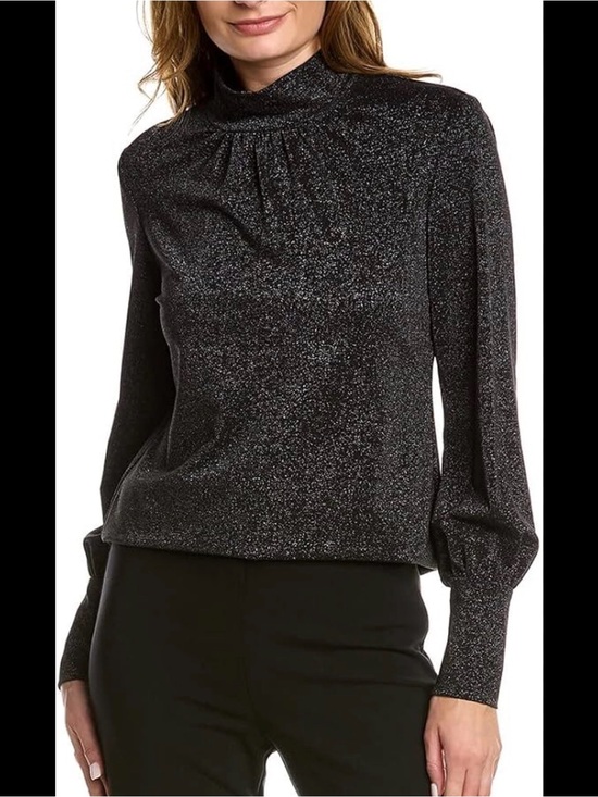 Trina Turk Tops - Trina Turk Mischel Black Metallic Sparkle Mock Neck Top